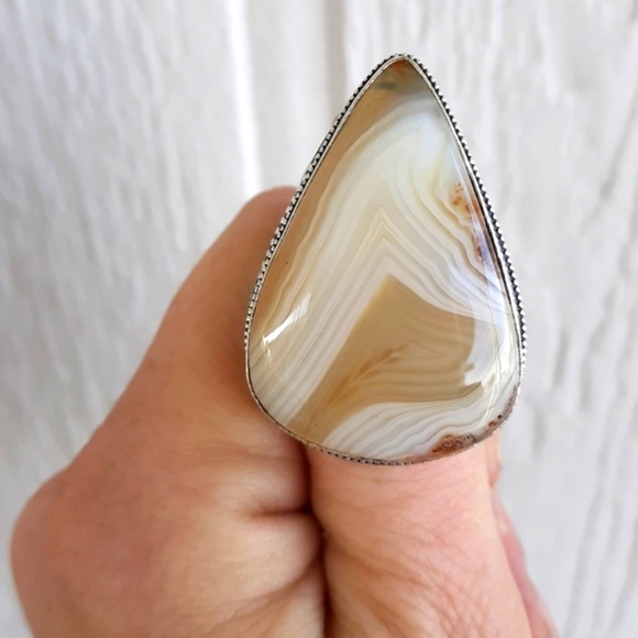 New Oversized Botswana Agate 925 Silver Ring. - Picture 1 of 8